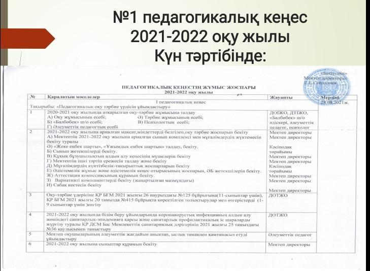 №1 педагогикалық кеңес 2021-2022 оқу жылы.