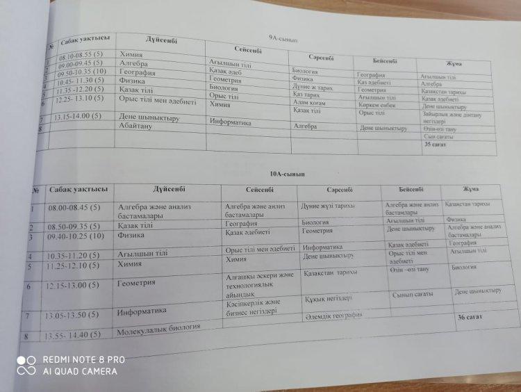2021-2022 оқу жылына арналған сабақ кестесі.