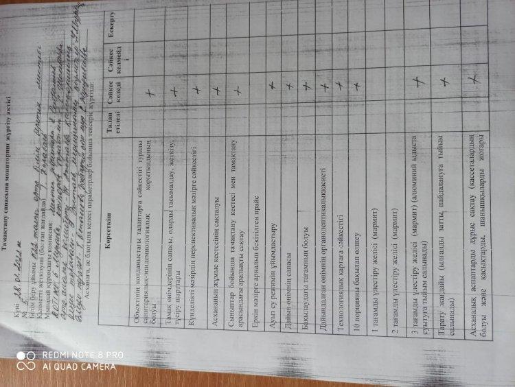Тамақтану сапасына мониторинг жүргізу актісі.