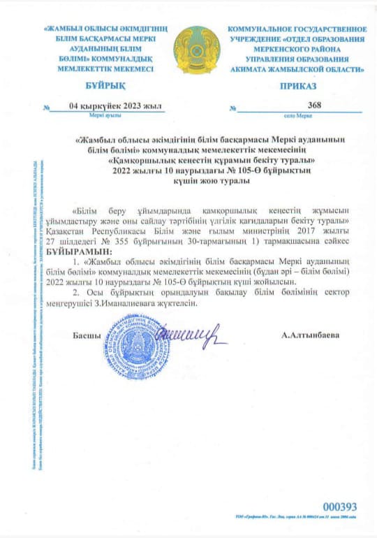 Қамқоршылық кеңестің құрамын бекіту туралы