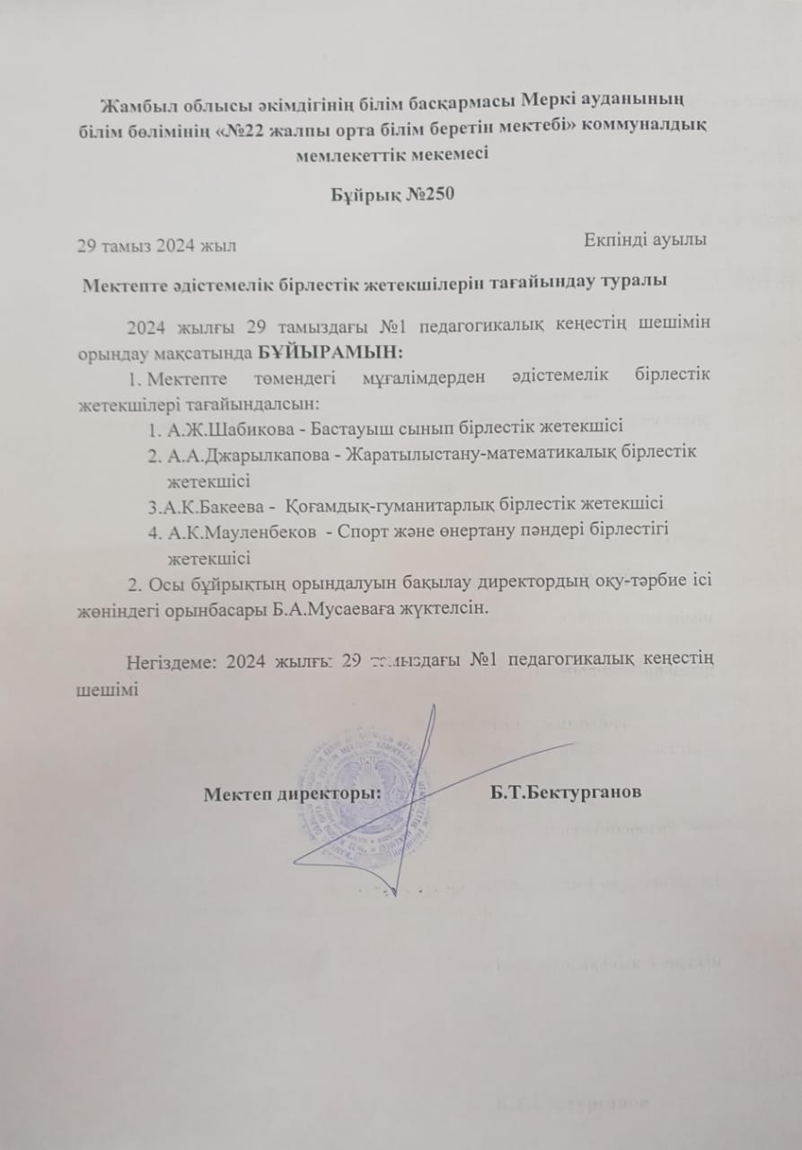 Әдістемелік бірлестік жетекшілерін тағайындау